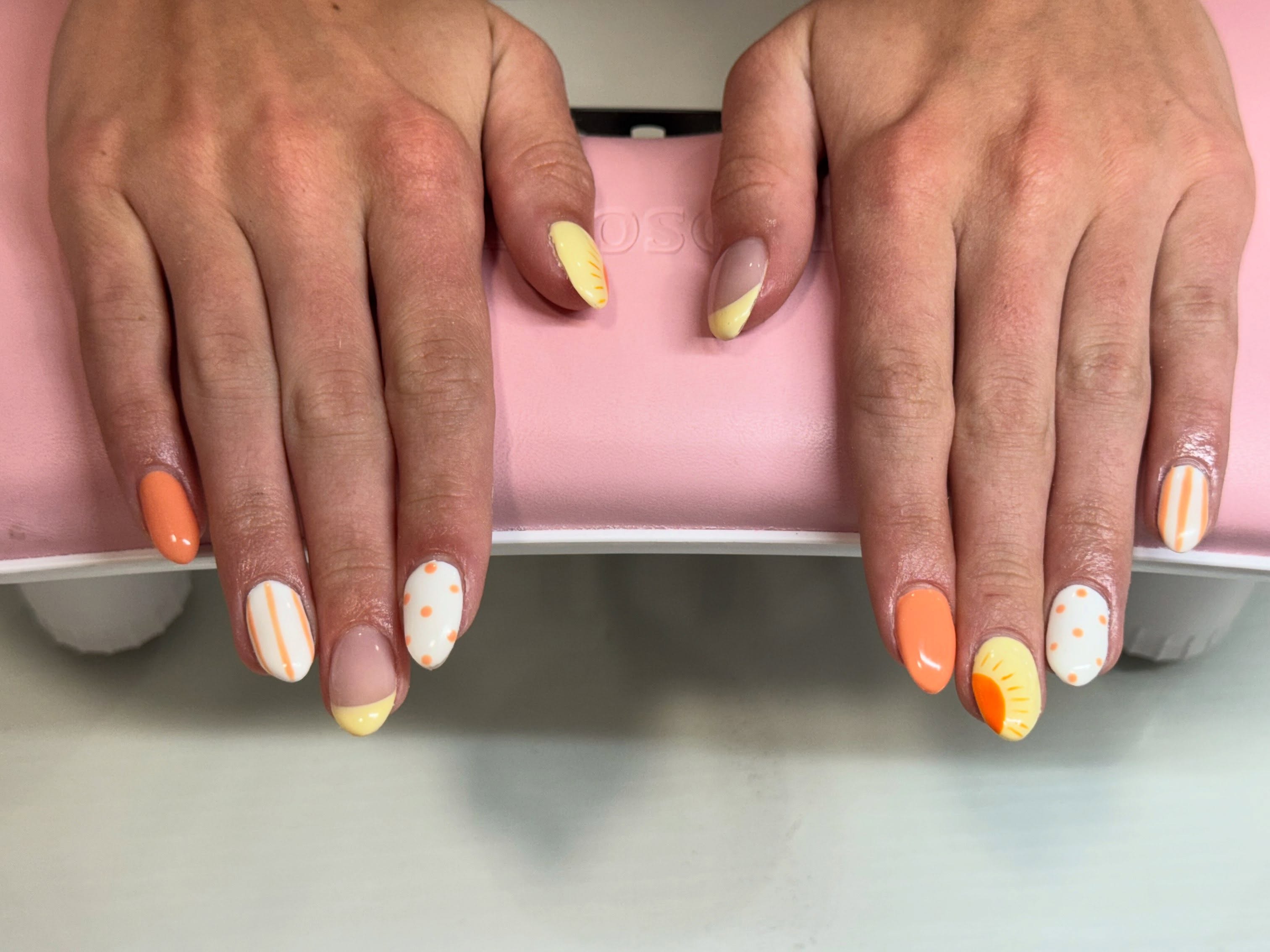 Orange and yellow citrus nail art set by Polished by Bug in Cedar City, Utah